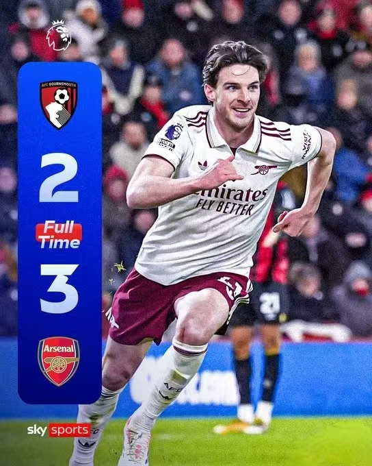 Dva góly Declana Rice dovedly Arsenal k vítězství po statečném obratu.
